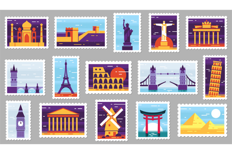 world-cities-post-stamps-travel-postage-stamp-design-city-attraction