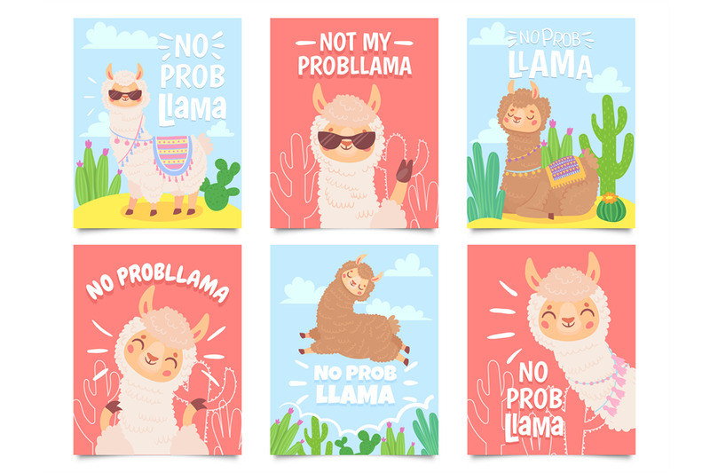 no-prob-llama-posters-cute-llamas-have-no-problems-greeting-cards-be