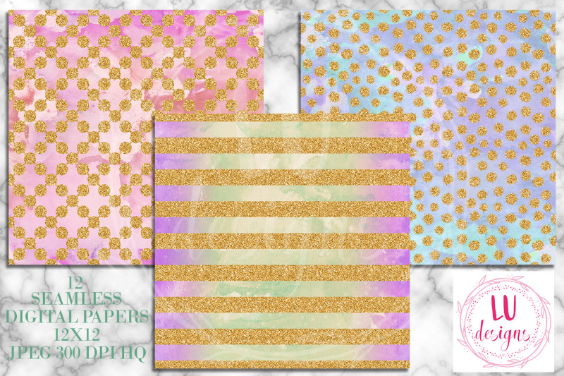 watercolor-and-gold-digital-papers-rainbow-scrapbook-backgrounds