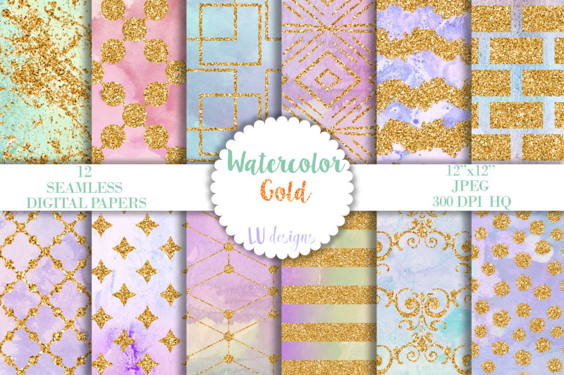 watercolor-and-gold-digital-papers-rainbow-scrapbook-backgrounds