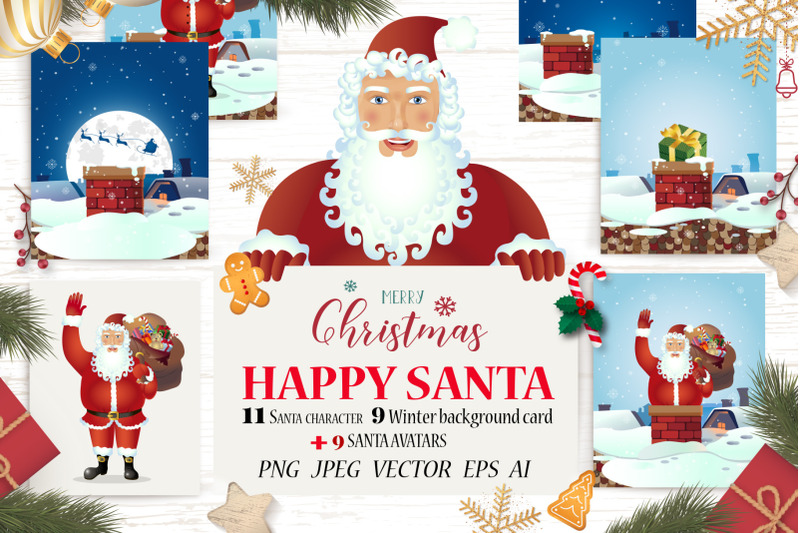santa-character-vector-christmas-set