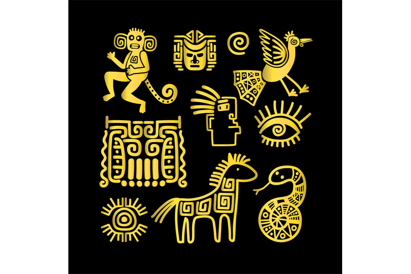 aztec-ancient-animal-golden-symbols