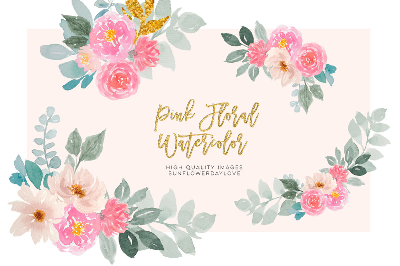 pink-and-gold-watercolor-floral-clipart-set