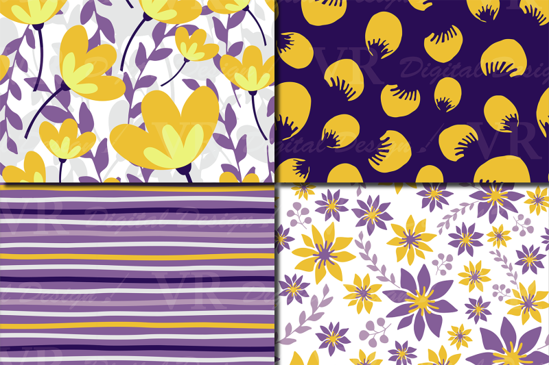 purple-and-yellow-floral-seamless-digital-paper-floral-patterns