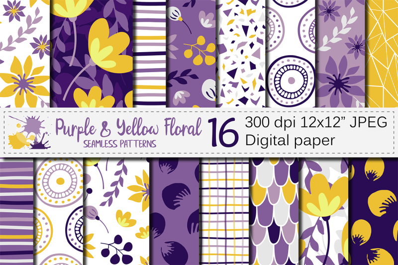 purple-and-yellow-floral-seamless-digital-paper-floral-patterns