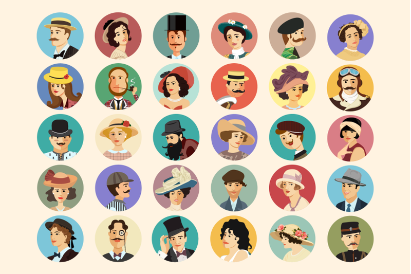 avatars-retro-people-vector-cartoon-collection