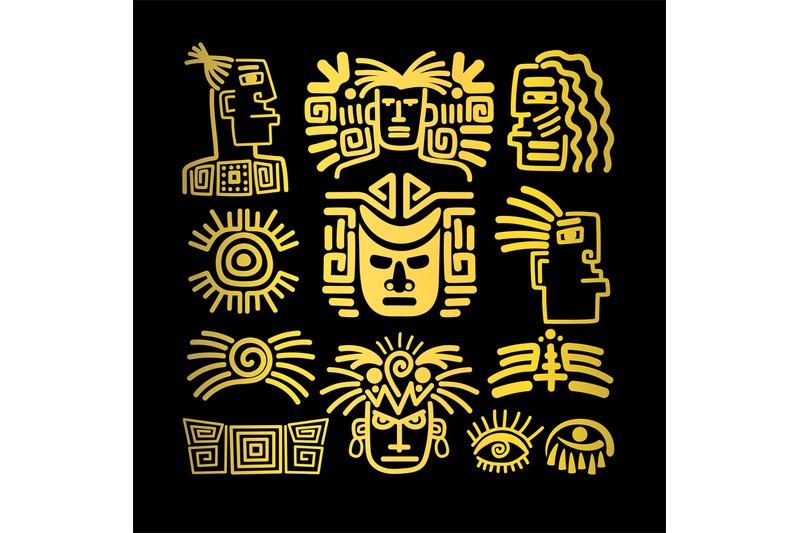 tribal-face-drawings-set-golden-symbols