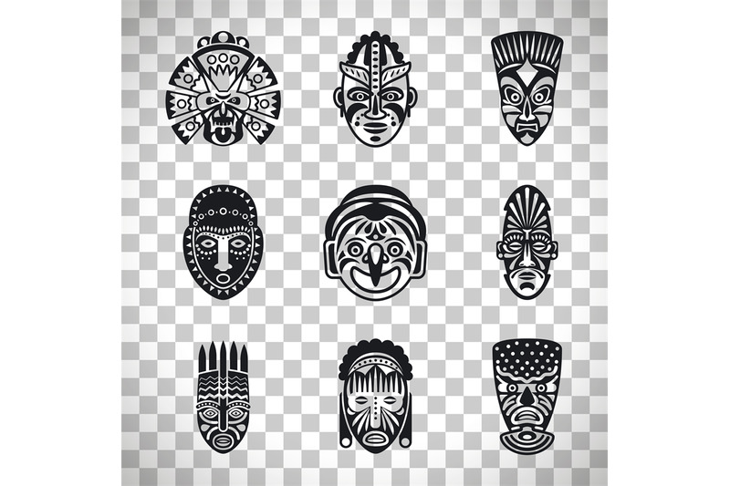 tribal-mask-icons-on-transparent-background