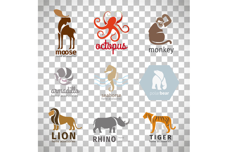 animals-flat-style-logos-set