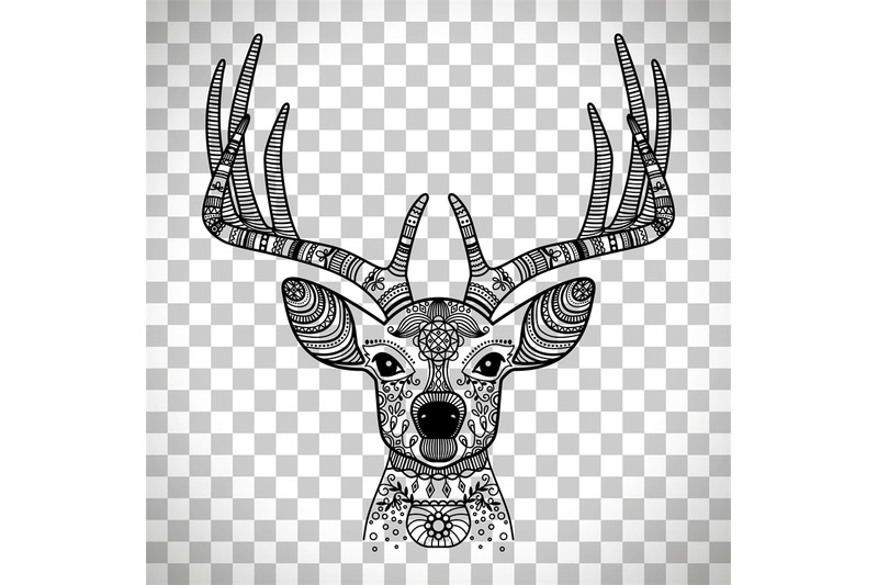horned-deer-head-with-floral-ornament