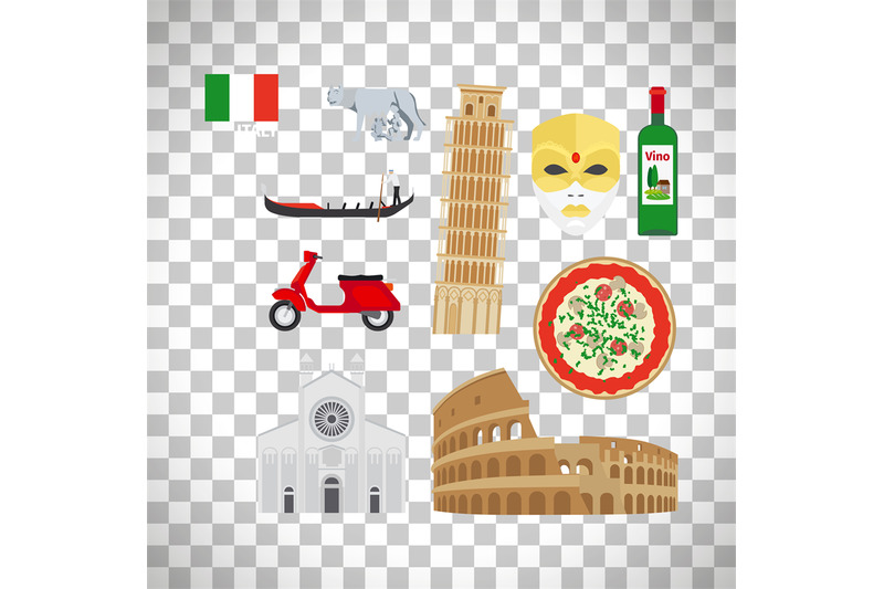 italy-icons-set-on-transparent-background