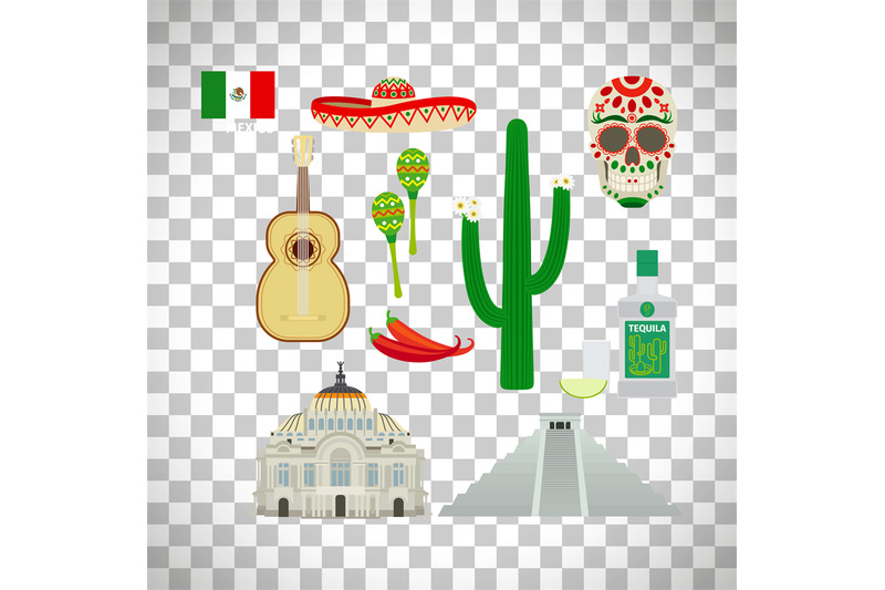 mexico-icons-set-on-transparent-background