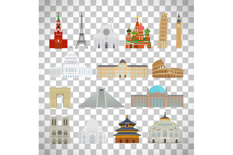 monuments-flat-icons-on-transparent-background