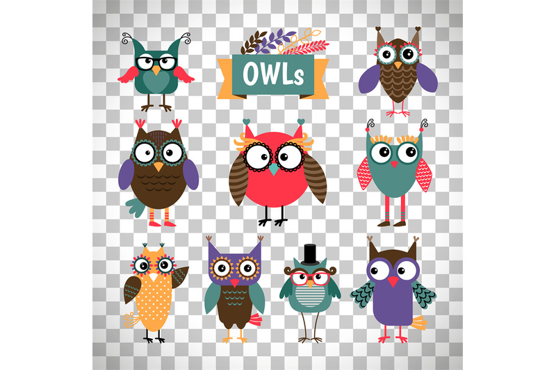 owl-icons-set-on-transparent-background