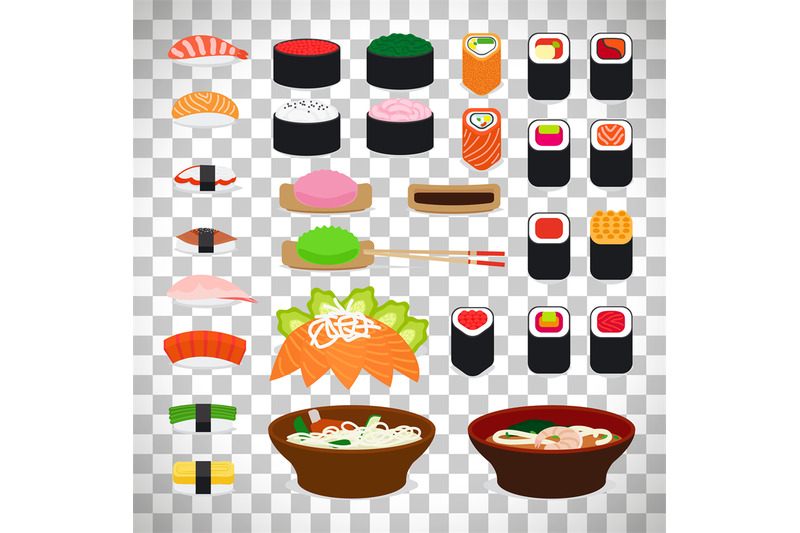 japanese-food-icons-on-transparent-background