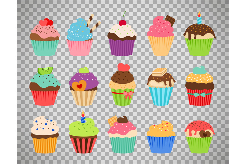 cupcakes-flat-icons-on-transparent-background