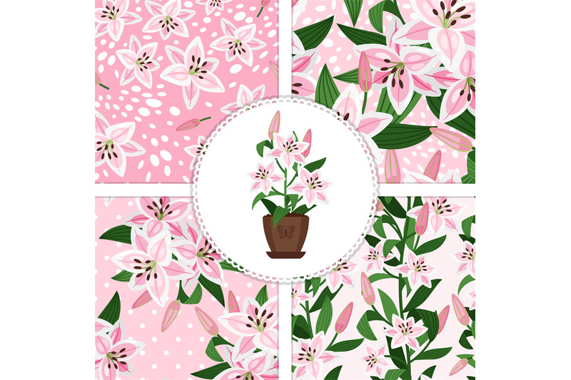 pink-lily-icon-and-patterns-collection