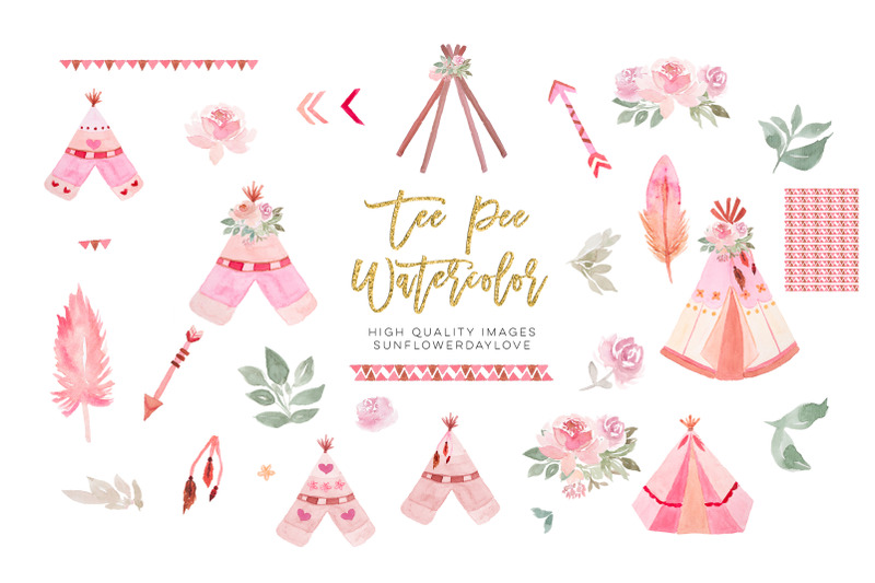 floral-tee-pee-clipart-printable-pink-peach-nursery-art-clip-art