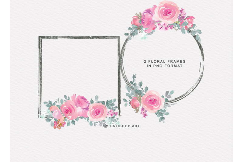 pink-and-turquoise-watercolor-floral-clipart-set