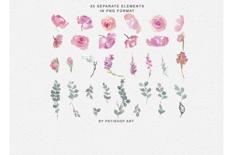 pink-and-turquoise-watercolor-floral-clipart-set