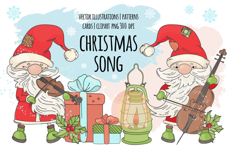 christmas-song-new-year-santa-music-vector-clip-art-pattern-set