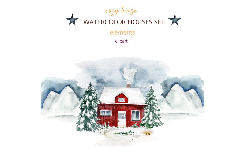 houses-watercolor-clipart-mountains-cozy-home-christmas