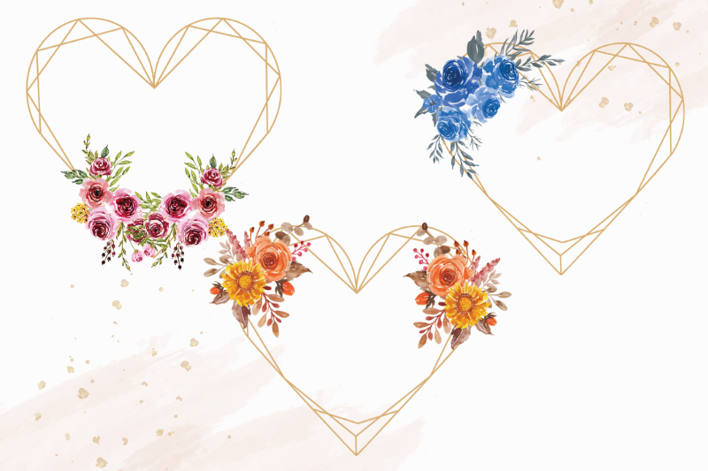 heart-shaped-watercolor-frames-with-flowers