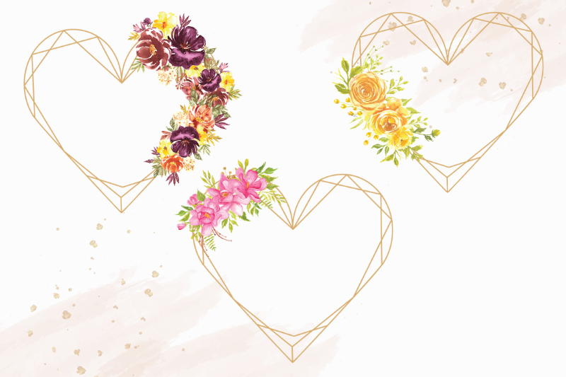 heart-shaped-watercolor-frames-with-flowers