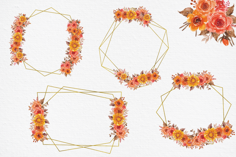 fall-flowers-watercolor-frames-geometric-frames