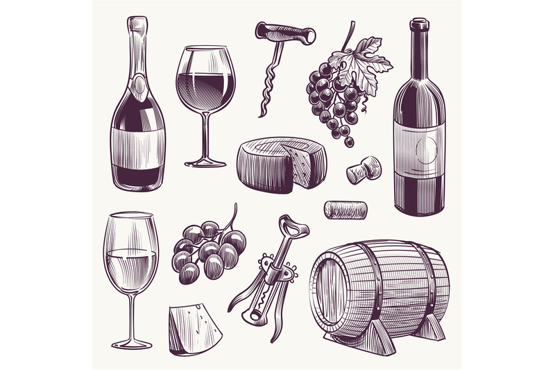 sketch-wine-wine-bottle-and-wineglasses-grape-and-cheese-wood-barre