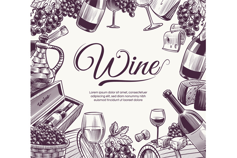 sketch-wine-background-celebration-wine-bottle-and-wineglasses-grape