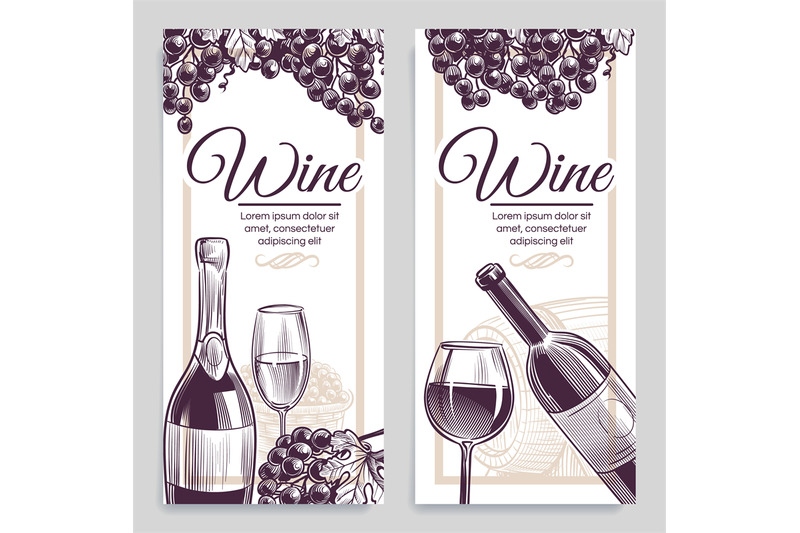 sketch-wine-banners-classical-alcoholic-drink-bottle-and-wineglasses