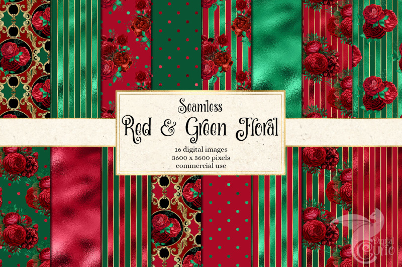 red-and-green-floral-digital-paper