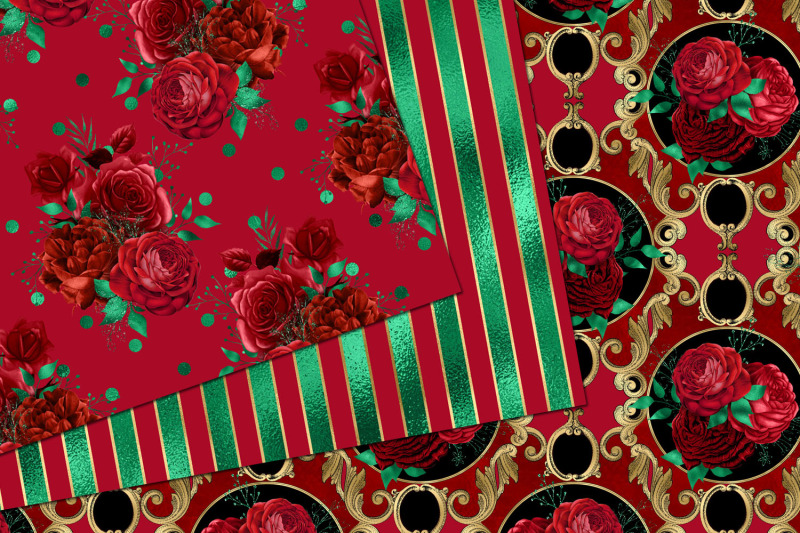 red-and-green-floral-digital-paper