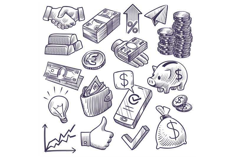 money-and-banking-sketch-dollar-banknotes-and-coins-piggy-bank-and-b