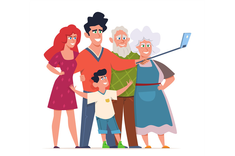 family-photo-selfie-group-portrait-three-generations-shooting-grandp