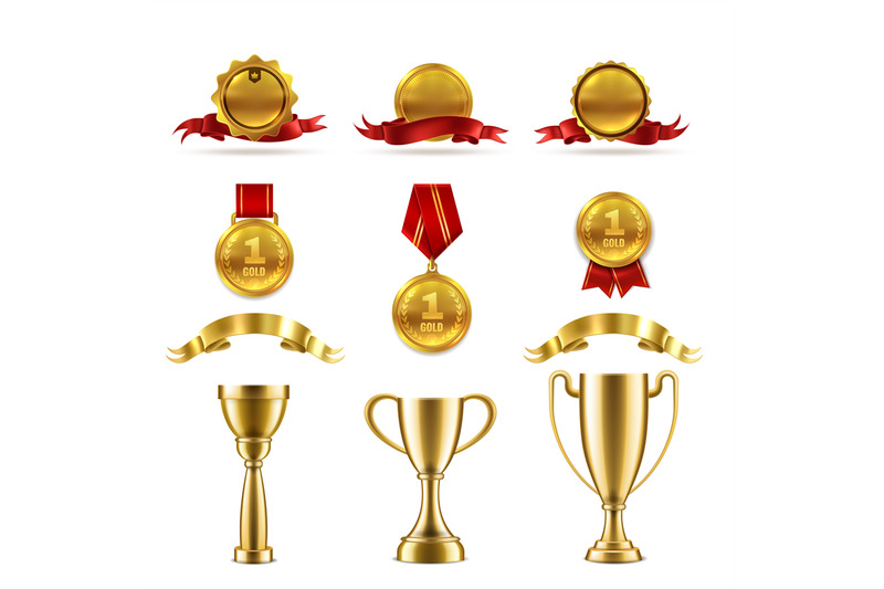 sport-or-game-trophy-set-gold-reward-badges-and-award-cups-for-achiev