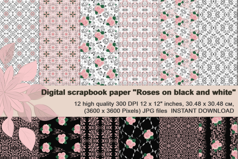 black-and-white-digital-paper-with-roses