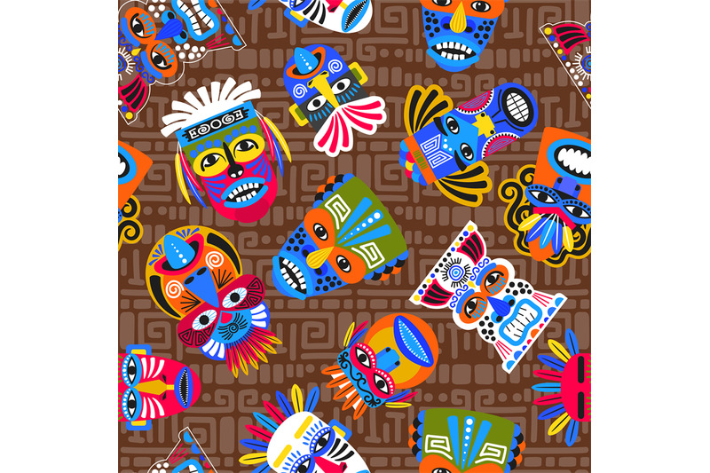 brown-tribal-masks-seamless-pattern