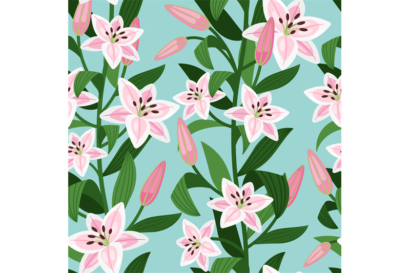 pink-lilies-with-leaves-floral-pattern