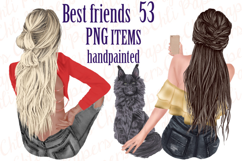 best-friends-clipart-girls-and-cats-fashion-girls-clipart