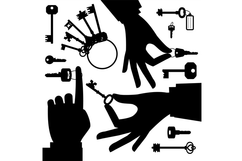 hands-holding-key-black-silhouette-set