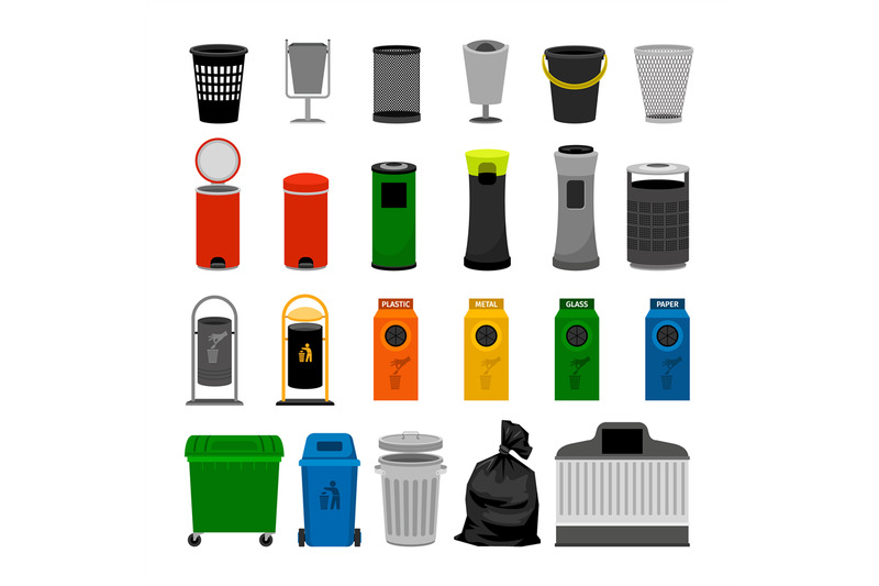 trash-cans-colorful-icons-collection