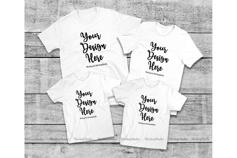 Download Matching Family White T-Shirts Mockup, 4 Parents Kids Shirts By MockupStation | TheHungryJPEG.com