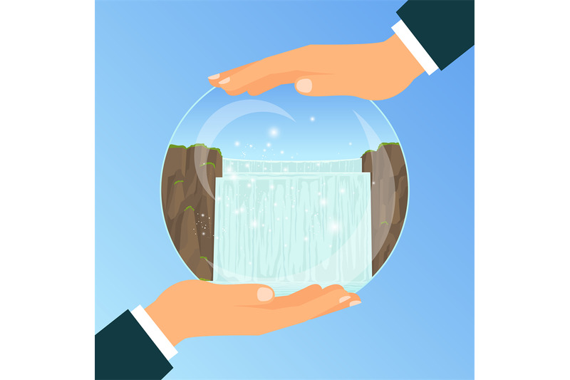 businessman-holding-glass-bowl-with-waterfall