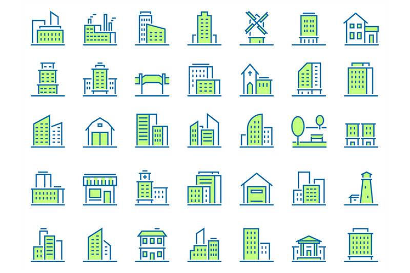 color-line-building-icons-green-town-icon-city-buildings-and-real-es