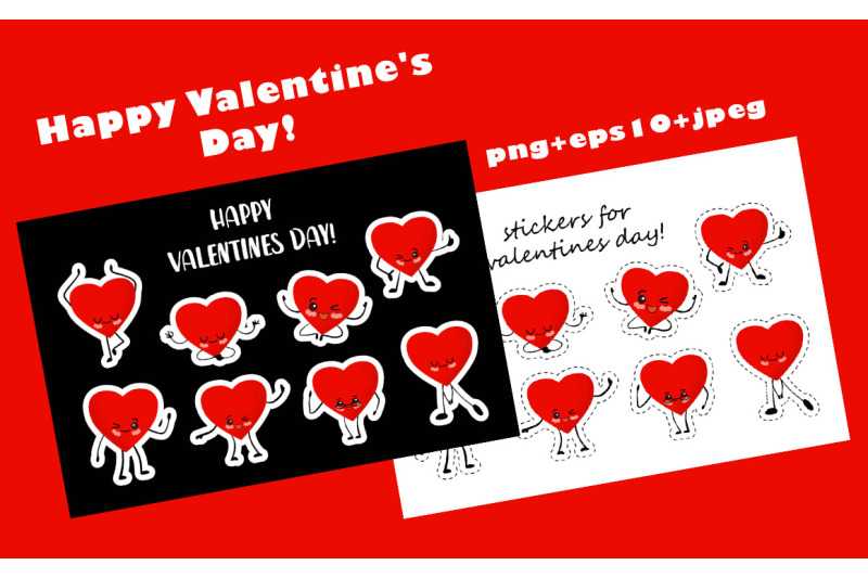 valentine-039-s-day-stickers-cards-and-patterns-beautiful-set-with-red
