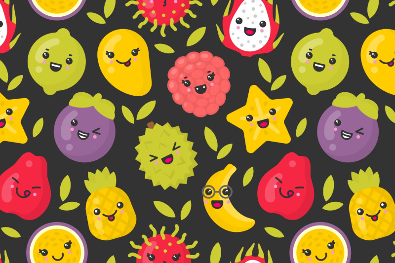 4-cute-exotic-fruits-seamless-patterns