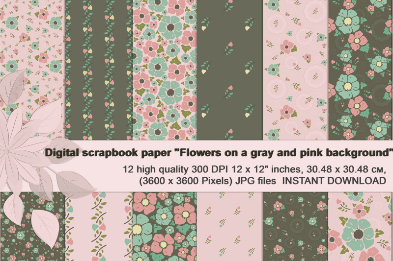 vintage-flowers-gray-and-pink-digital-paper