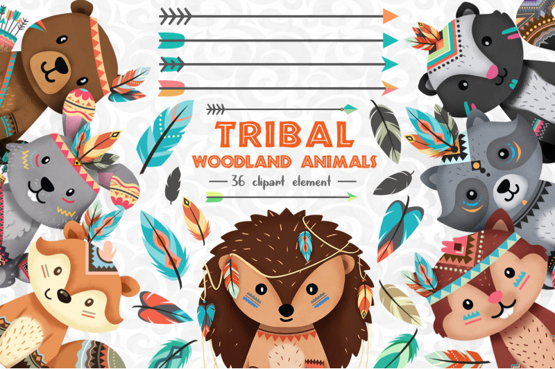 tribal-woodland-animals-clipart-set-1